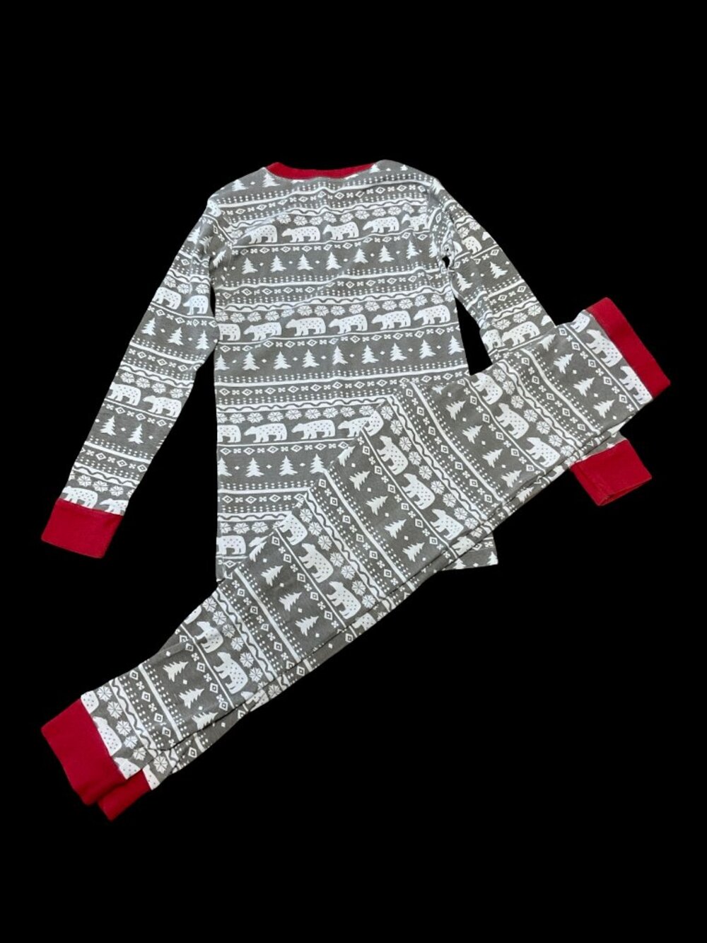 Grey/White Two Piece Winter Themed Print Pajama w/ Red Trim